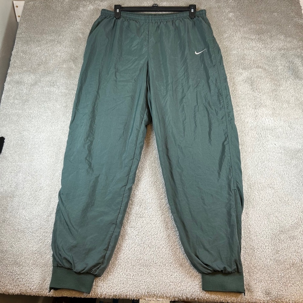 Vintage 90s Nike Track Pants Mens XL Green Nylon Windbreaker Baggy Lined Jogger